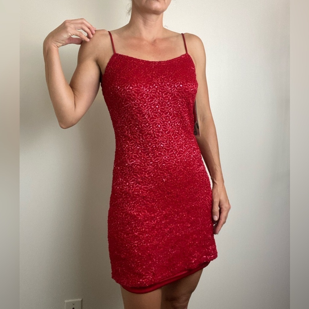 Vintage 80s 90s Deadstock Jessica McClintock Gunne Sax Red Formal Mini Dress 5/6